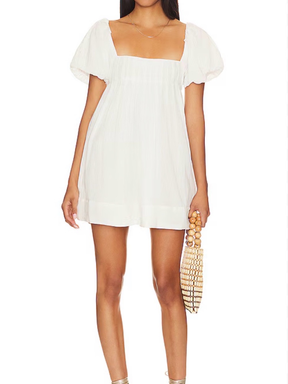 Free People Marina Mini Dress Women's Cream Puff Sleeve Tie-Back Top NWT